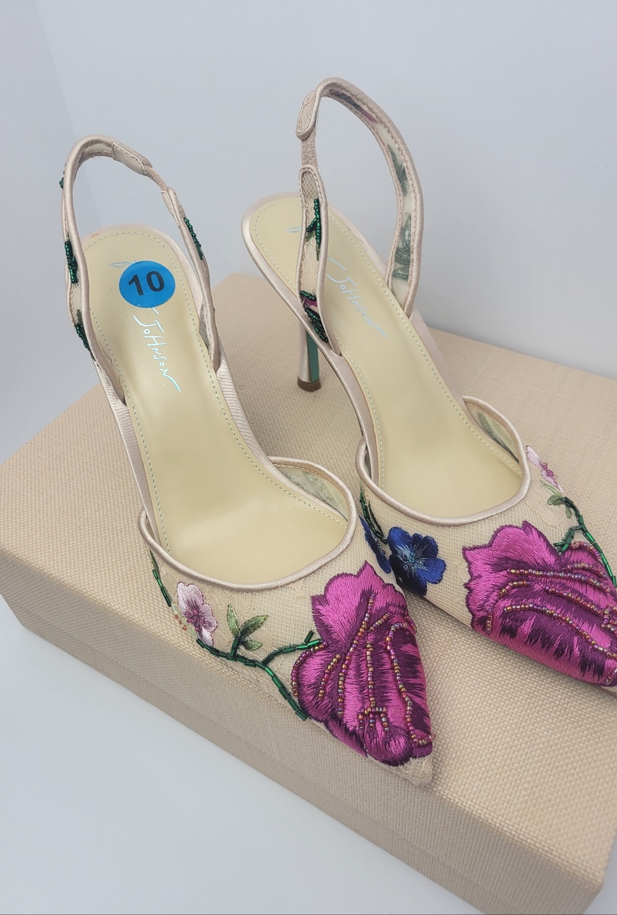 Betsey Johnson Womens' April - Pink Embroidered Pointed-Toe Slingback Heel - Picture 5 of 8